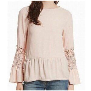 Joie Emelda Peplum Hem Lace Inset Long Sleeve Blush Pink Blouse Women's Sz Small